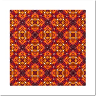 Clover Shaped Red and Orange Colored Pattern  - WelshDesignsTP005 Posters and Art